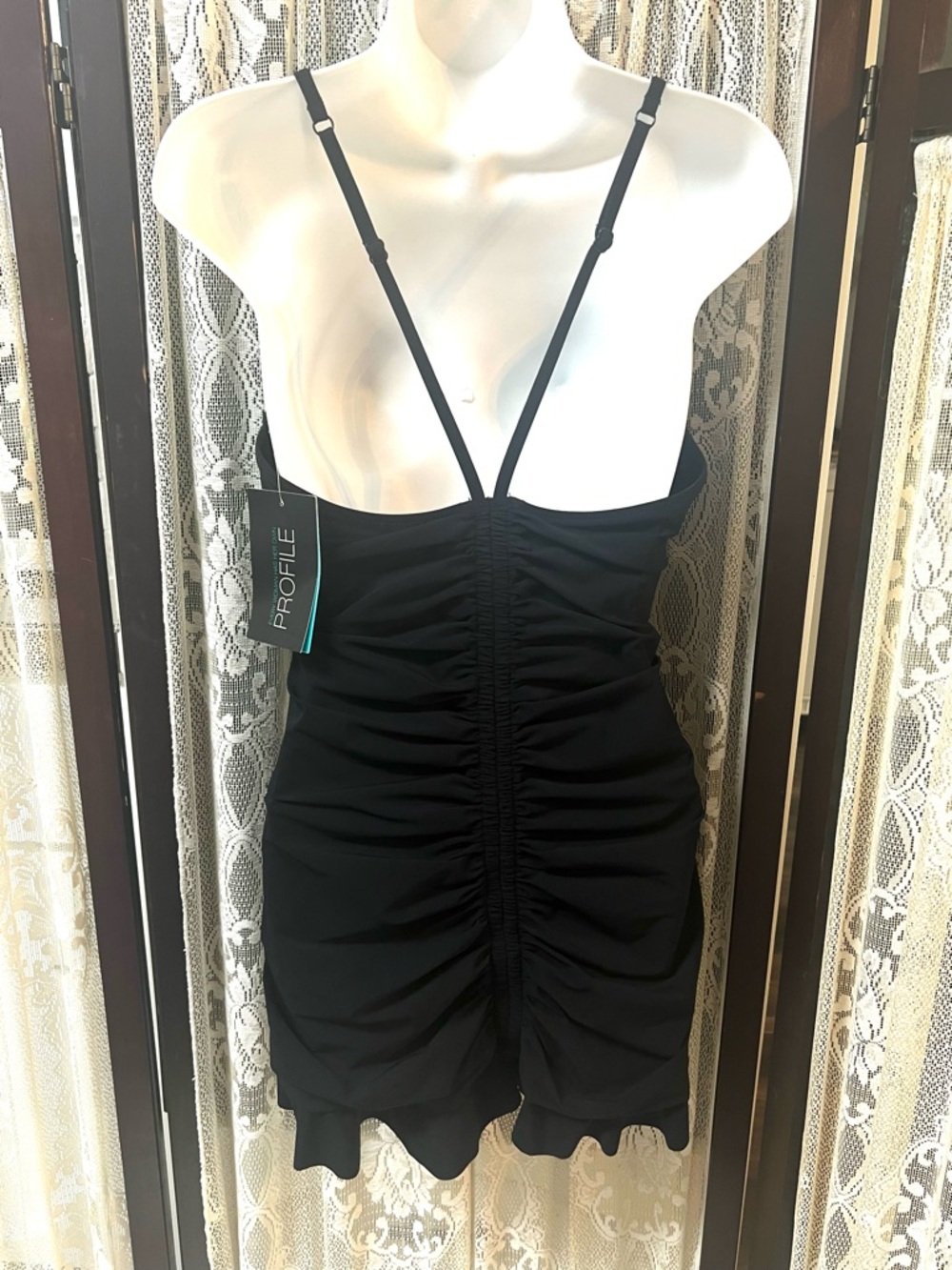 PROFILE by Gottex Black Ruched Swim Dress One Piece Tummy Control Size 16 NWT - Picture 3 of 14